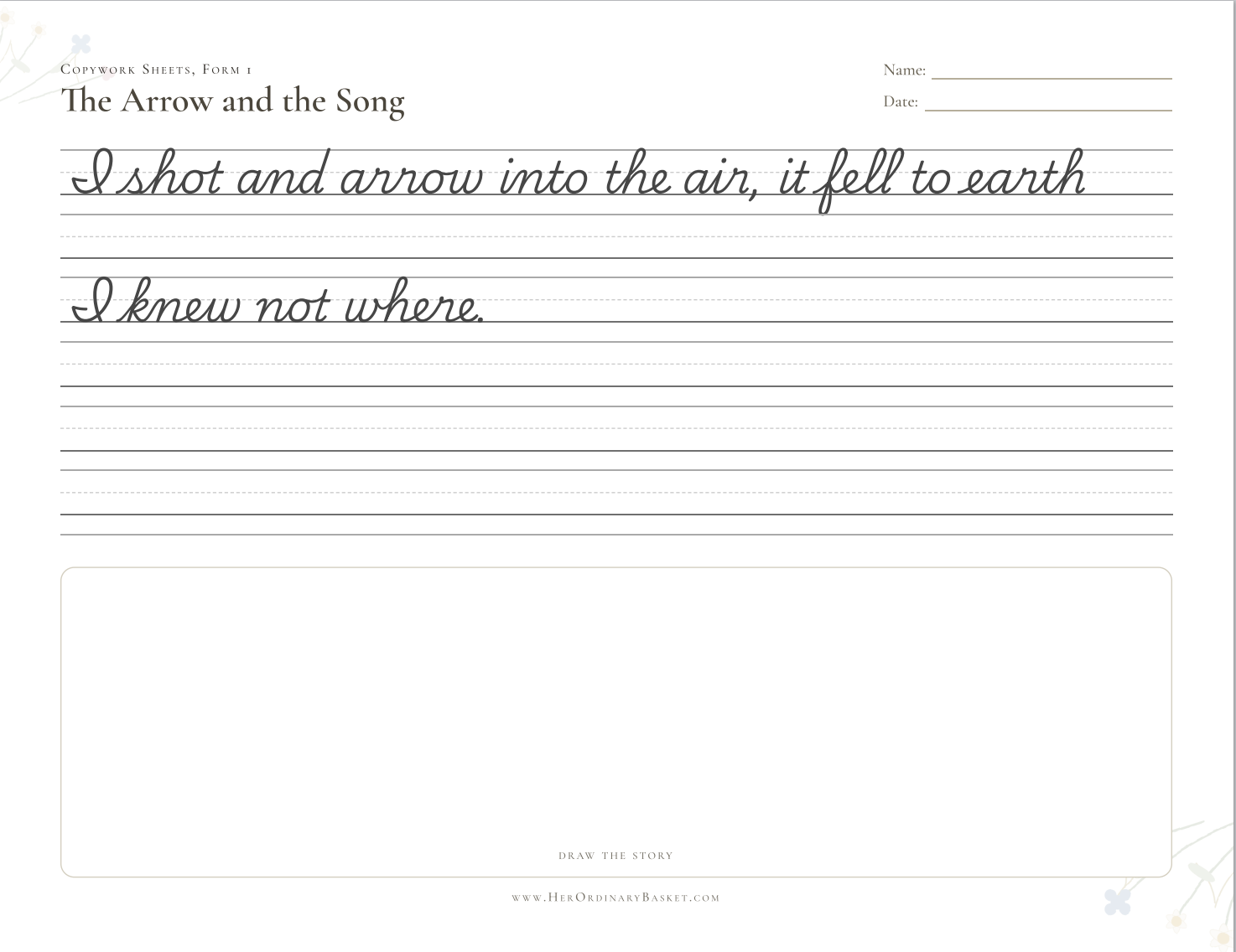 Copywork sheet: The Arrow and the Song