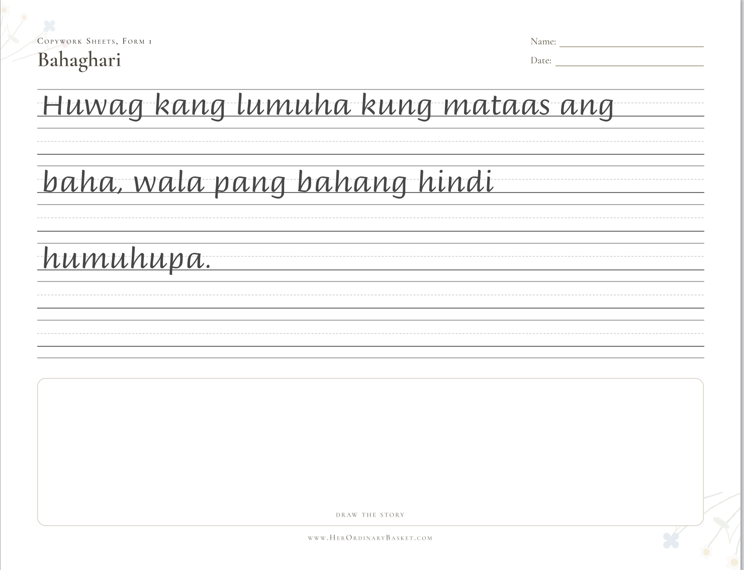 Copywork sheet: Bahaghari, a Filipino passage