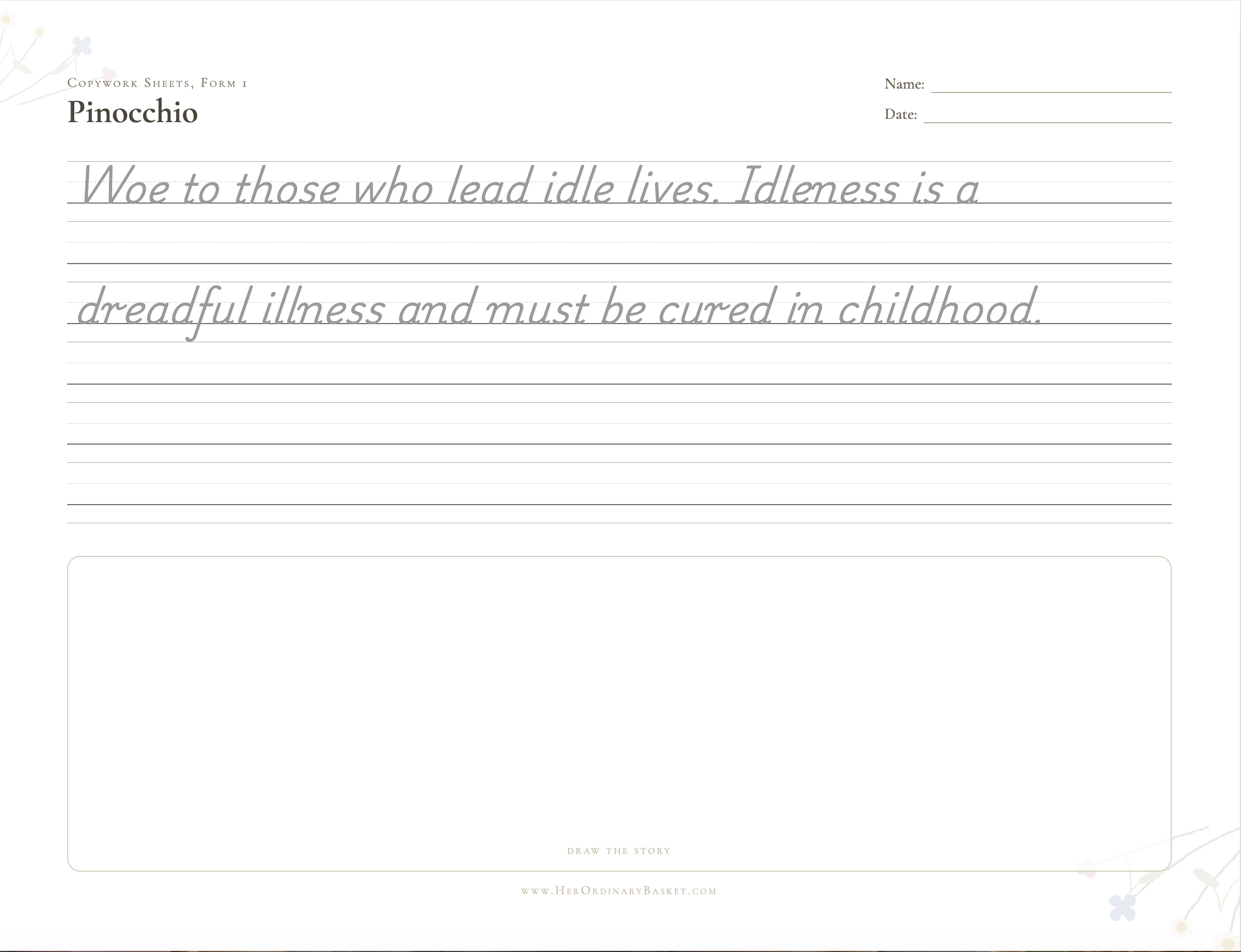 Copywork sheet: Pinocchio