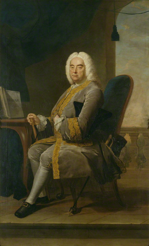 Portrait of George Frideric Handel seated with the score of Messiah, painted by Thomas Hudson in 1756